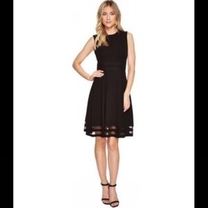 Calvin Klein black illusion stripe sleeveless fit flare dress 16W BB10